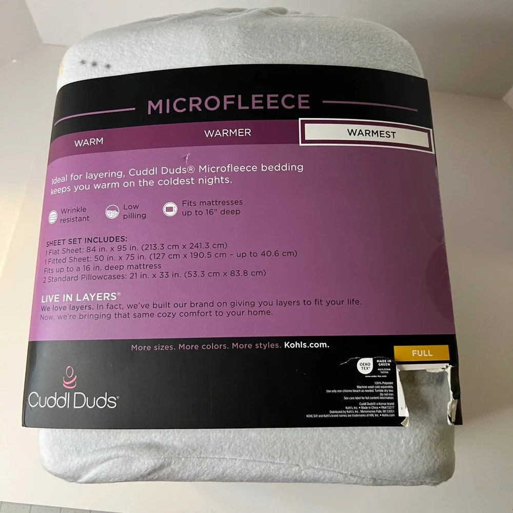 Cuddl Duds‎ MicroFleece Full Sheet Set Snowmen Polyester Gray White NIP